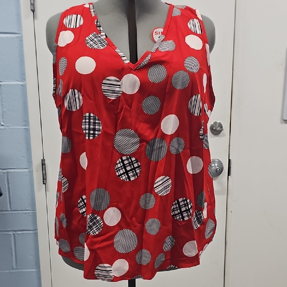 SHEIN Red and Black Polka Dot Tank Top